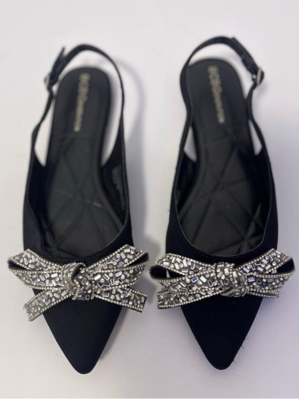 BCBGeneration Black Sling Flat Rhinestone Bow Katly Event Shoe Size 6.5